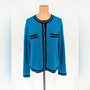 C by Bloomingdales 100% Cashmere Button Front Cardigan Cerulean Blue Size Large